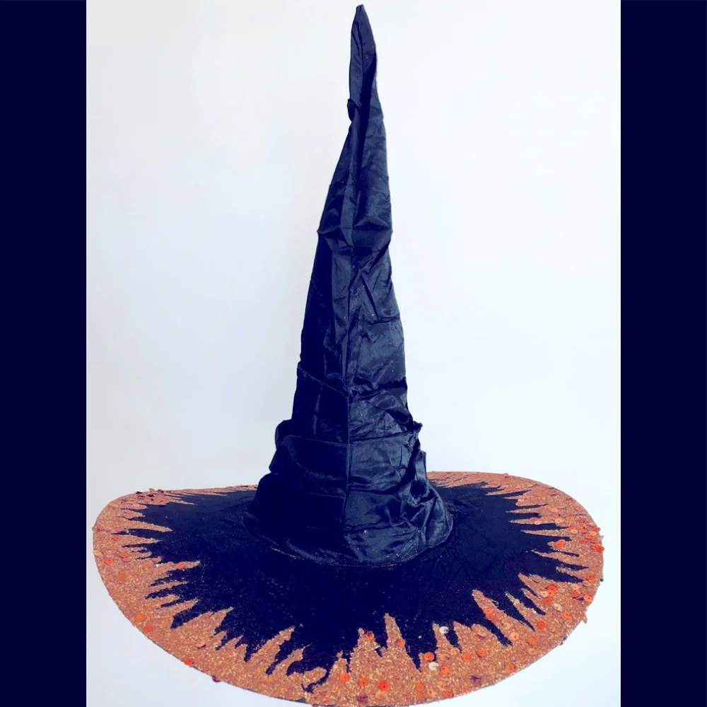 witch hat Black leaf crown glimmering orange tone brim top/under 18